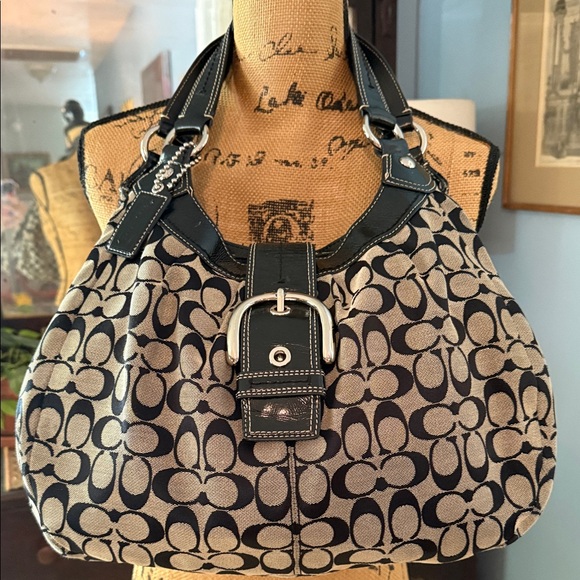 Coach Soho Signature Monogram Large Hobo Canvas Handbag in Black - Picture 1 of 13